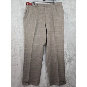 Mantoni Dress Pants Mens 36x31 Brown Super 140s Wool Suit Slacks Plaid‎